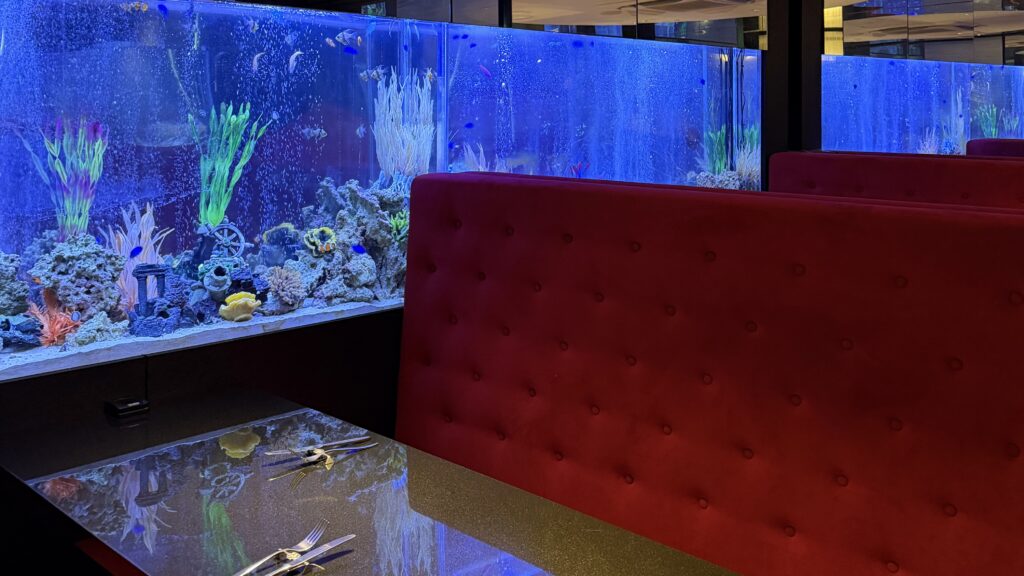 JeMareのカップルシート 水槽を眺めるロマンチックなデート空間